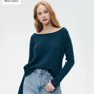 NAADAM PURE CASHMERE Boatneck Size L Peacock / Teal Color Lightweight Sweater